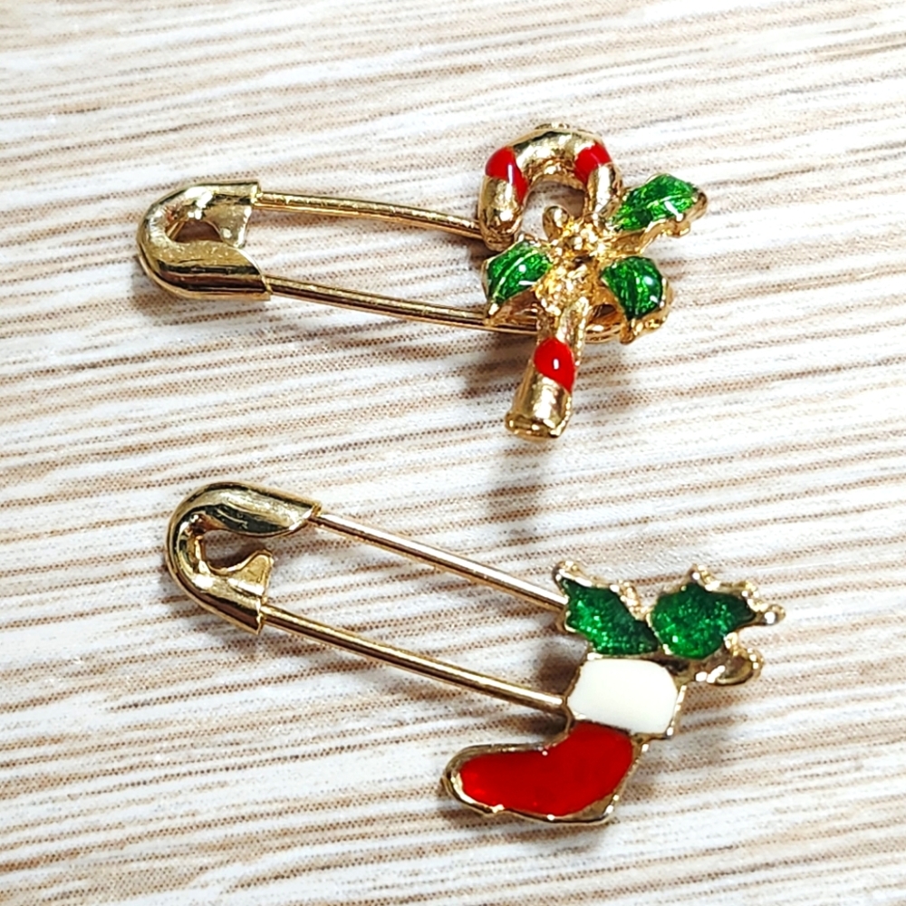 Festive Gold and Red Tiny Safety Pins